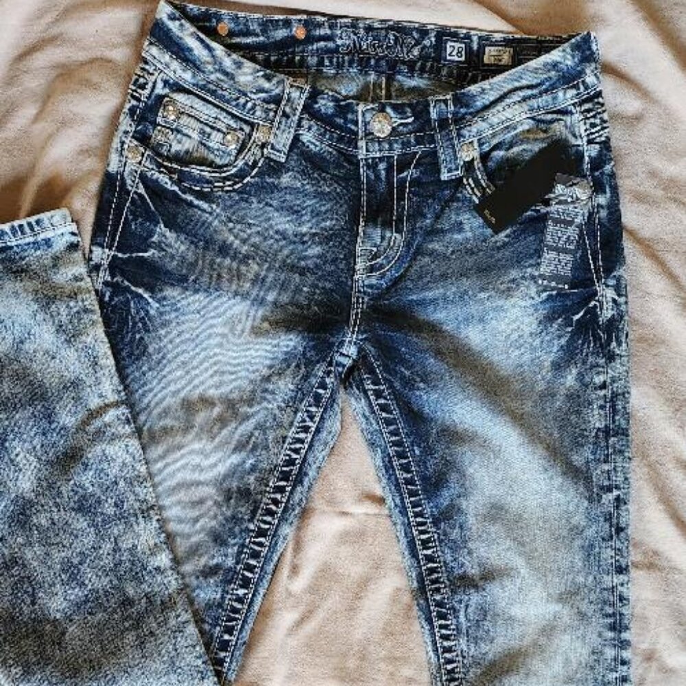 MISS ME Womens Vintage Stone Washed Denim Signature Boot Jeans 28 x Inseam 31 in
